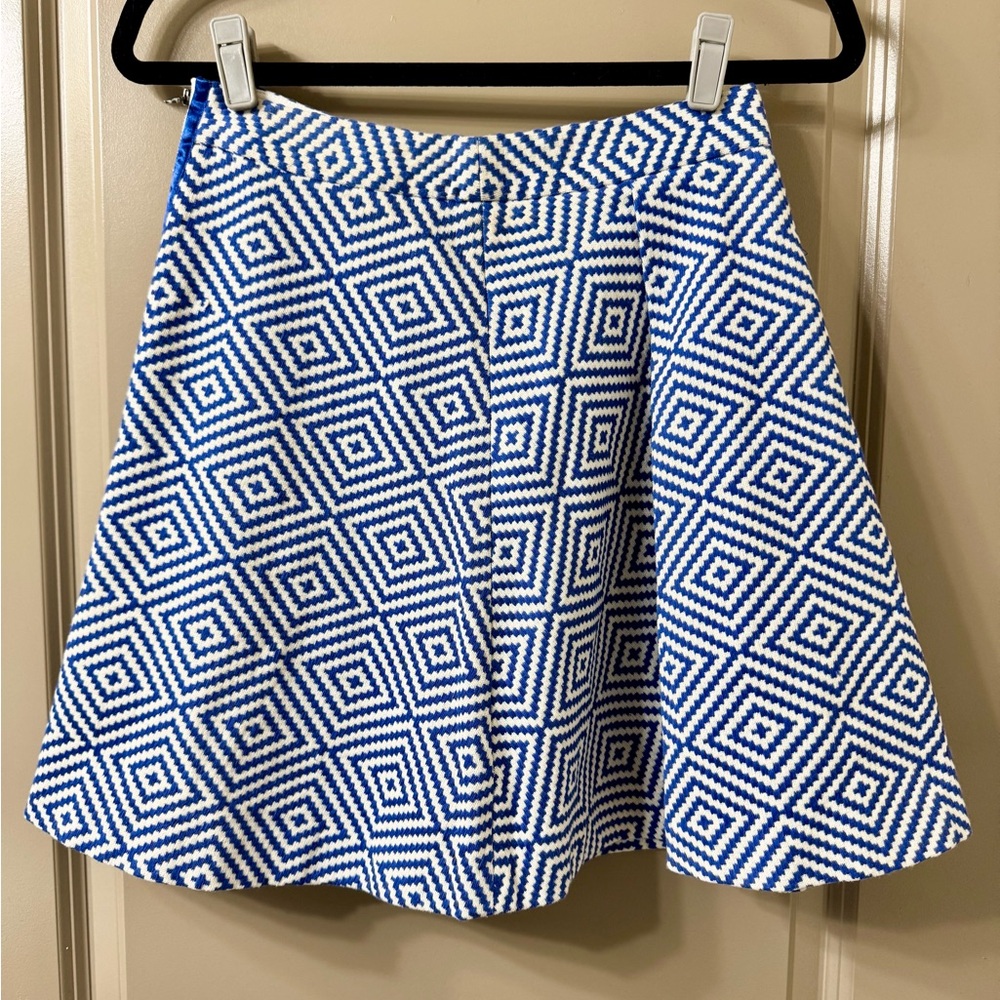Alice + Olivia Blue and White Geometric Mini Skirt